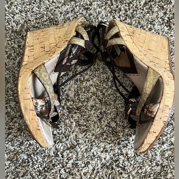 Prada Snake print strappy sandals cork wedge size 38.5 Chic Mob Wife - Picture 4 of 15